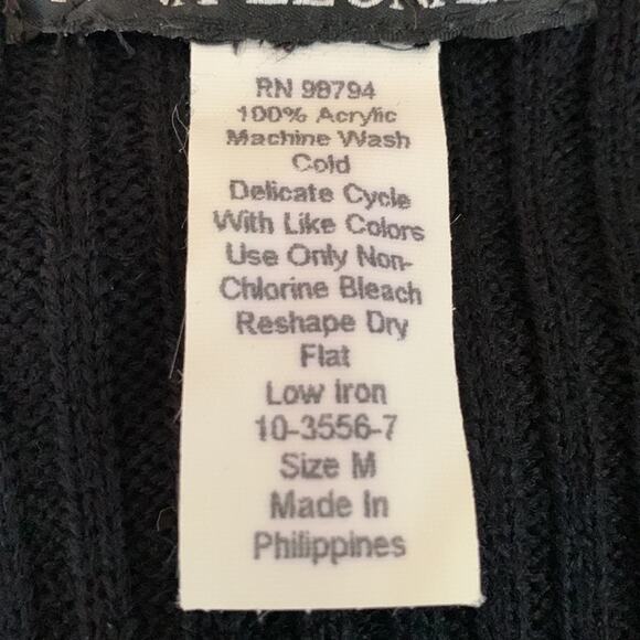 Nina Leonard Ribbed Turtleneck Sweater Top Black Size M Grommeted Lace Up Sleeve - Picture 10 of 10